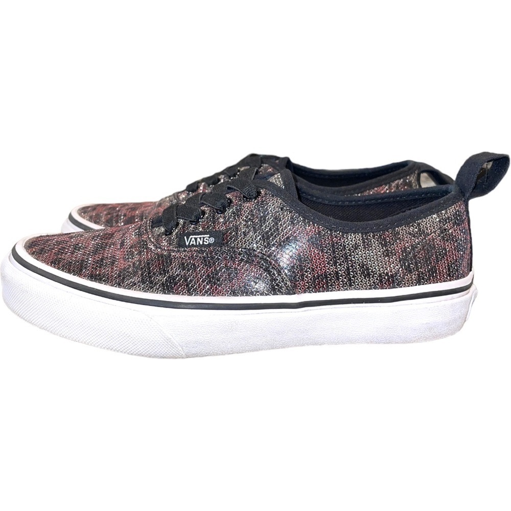 VANS Girls 3 Sneakers Old Skool Slip On Leopard Mesh Black Shimmer Elastic Lace